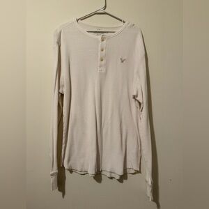 American Eagle White Waffle Knit Henley XL Long Sleeve